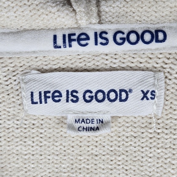 Life Is Good Sweater Womens XS Oatmeal Beige Pumpkin Spice Knit Hoodie Pullover - Picture 6 of 10